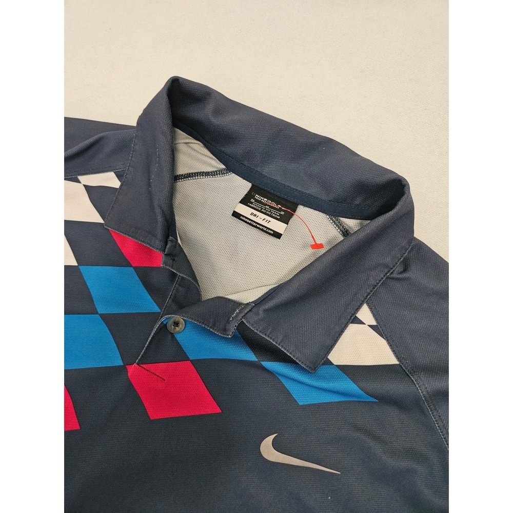 Nike Golf Polo Mens M Gray Pink Blue Geometric Dri-FIT Tour Performance